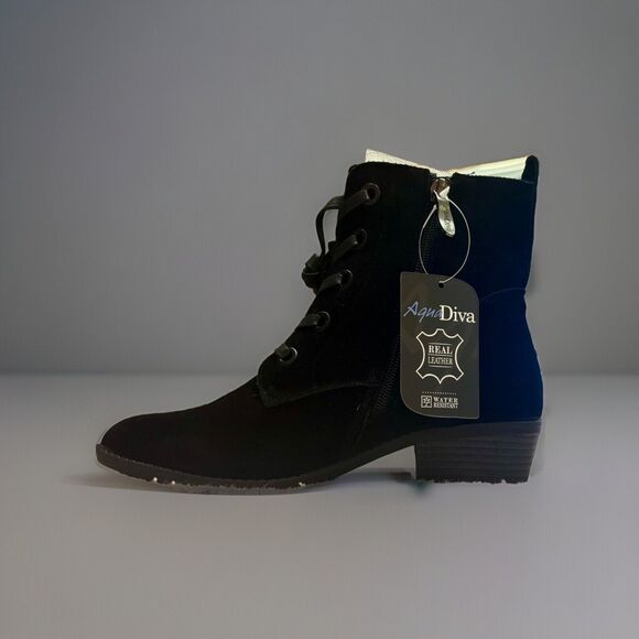 NIB Aqua Diva Darie La Diva Black Suede Ankle Booties Women's Size EU 38 US 7 - Picture 1 of 12